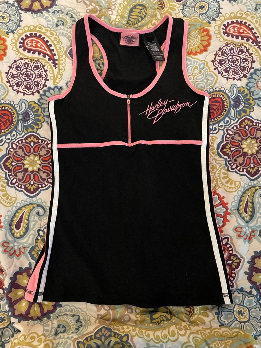 Harley-Davidson Black Tank Top with Pink Trim and White Side Stripes